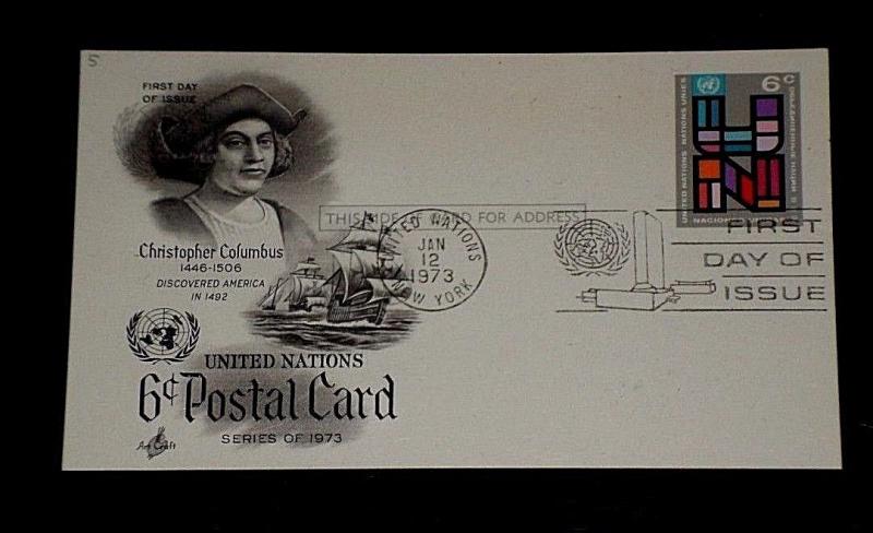 U.N.1973, NEW YORK, #UX5, ART CRAFT CACHET POSTAL CARD ,FDC, NICE!! LQQK!!!