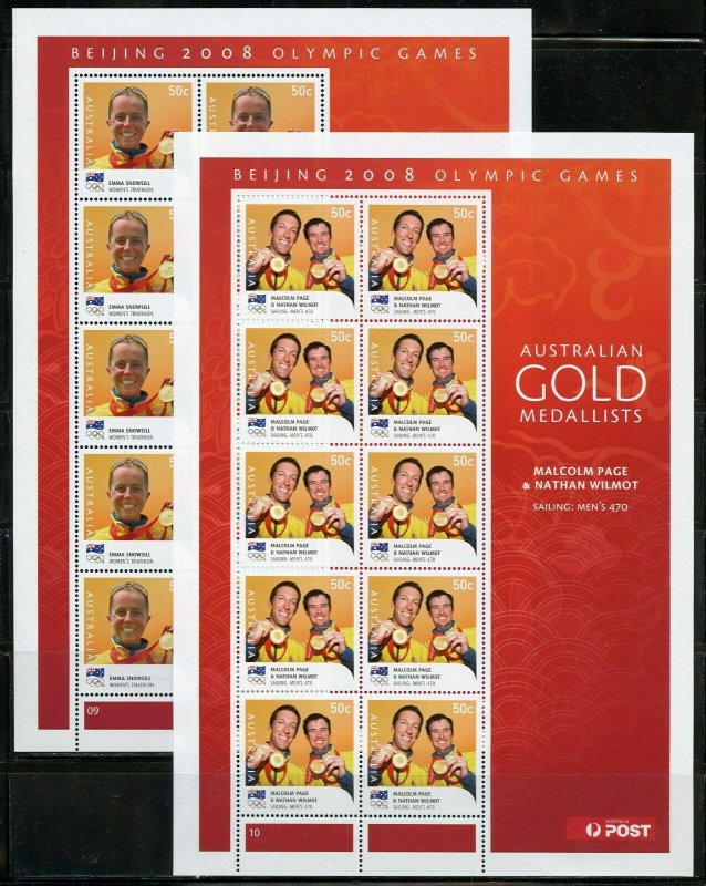 AUSTRALIA 2008 GOLD MEDAL WINNERS set of 14 MINIATURE SHEETS OF 10 EACH  MINT NH