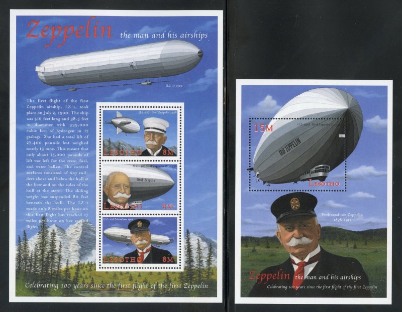 Lesotho 1225-26 MNH, Von Zeppelin Souvenir Sheets from 2000.