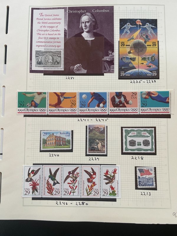 Collection of US Stamps 1978-1995, most mint, some used, some missing, FV $272