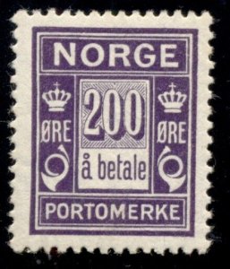 NORWAY #J12 (L18) 200ore Postage Due, high value in set, og, hinged, VF