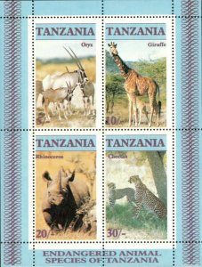 Tanzania 1986 - Endangered Animals, Cheetah, Rhino - Souvenir Sheet - 322A - MNH