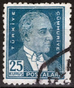 ZAYIX -Turkey 753 Used 25 Prus blue Mustafa Kemal Pasha 081422S44