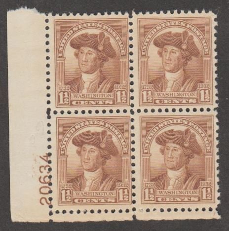 U.S. Scott #706 Washington Stamp - Mint NH Plate Block