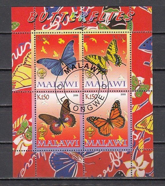 Malawi, 2008 Cinderella issue. Butterflies sheet of 4. Canceled, C.T.O. 