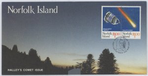 Norfolk Island 381 1986 Halley's Comet. Space. Pair on U/A FDC.