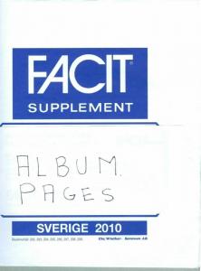 Sweden. Facit  Stamp Album Supplement Pages For 2010 Issues. Unused.