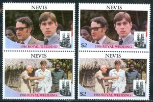 Nevis Sc# 499 MNH Pair ERROR MISSING VALUES 1986 $2 Royal Wedding