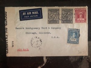 1943 Change Islands Newfoundland Dual Censored Commercial Cover To Chicago USA