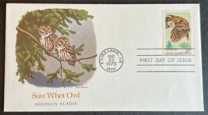 SAW WHET OWL #1761 AUG 26 1978 FAIRBANKS AK FIRST DAY COVER (FDC) BX 3-2