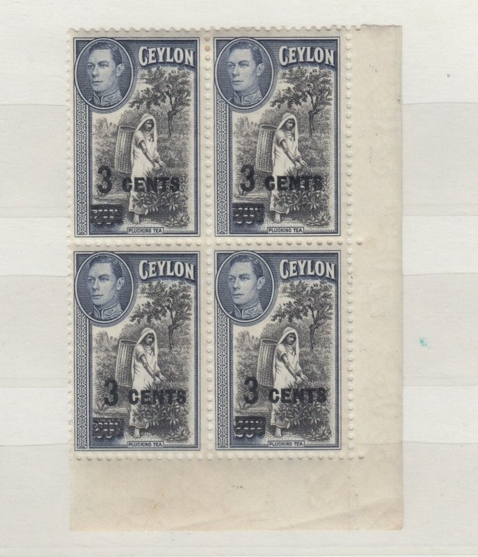 Ceylon KGVI 1940 3c On 20c Blocks Of 4 SG399 MNH JK2530