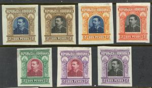 HONDURAS 1891 2Pesos President Bogran Imperf. Color Trials 7 Different  Sc 62CT