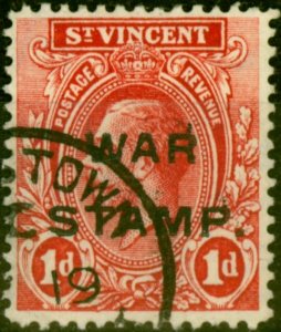 St Vincent 1916 1d Carmine-Red SG124 4th Setting Very Fine Used