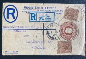 1924 Saltpond Gold Coast Postal Stationery  Registered Cover To Koln Germany