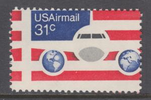 US Sc C90 MNH. 1976 31c Plane, Globes & Flag air mail, 2 way MISPERF