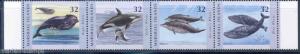 MARSHALL ISLANDS WHALES  STRIP OF FOUR NEVER HINGED ORIGINAL GUM 