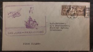 1929 San Juan Puerto Rico USA First Flight Cover FFC To Port Spain Trinidad