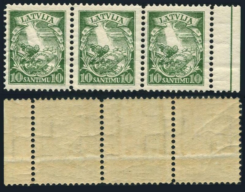 Latvia 176 strip of 3,MNH.Michel 234. Arms and Shield,1934. 