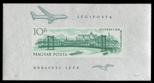 Hungary #C250 Cat$100, 1964 Elizabeth Bridge, imperf. souvenir sheet, never h...