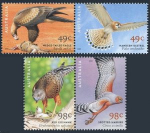 Australia 2002-2005a pairs,MNH. Birds of Prey,2001.Eagle,Kestrel,Goshawk,Harrier