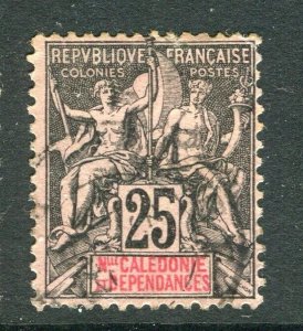 FRENCH COLONIES; NEW CALEDONIA 1890s Tablet type used 25c. value