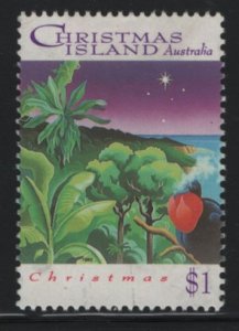 Christmas Island 1993 used Sc 356 $1 Frigatebird, rainforest - Christmas