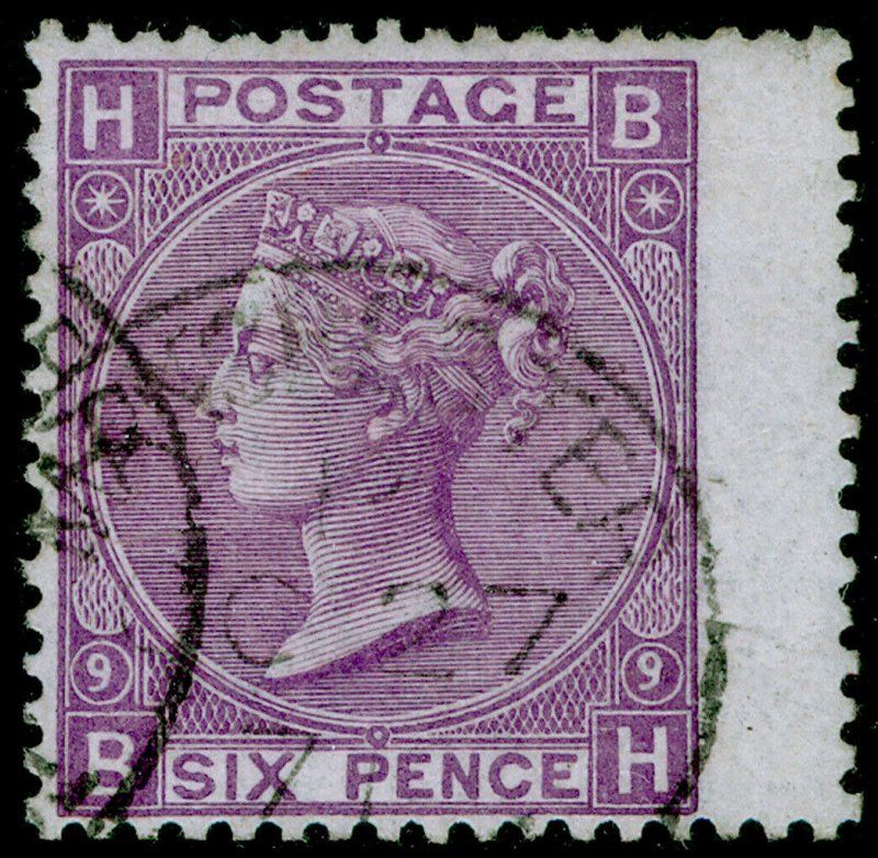 SG109, 6d mauve plate 9, FINE USED, CDS. Cat £90. BH