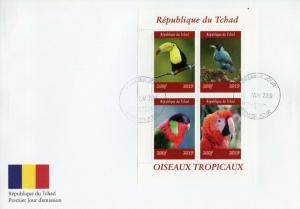 Chad 2019 FDC Tropical Birds 4v M/S Cover II Oiseaux Macaws Parrots Bird Stamps