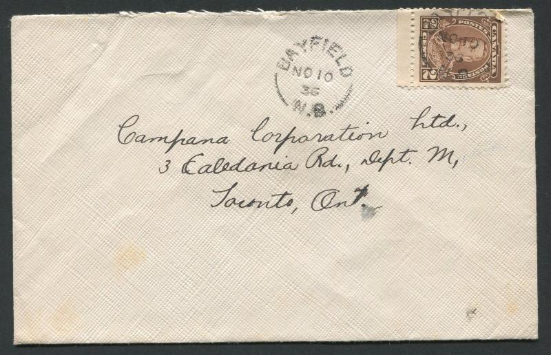 NEW BRUNSWICK SPLIT RING TOWN CANCEL COVER BAYFIELD 