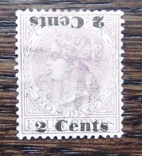 Ceylon 1888 -1890 2c on 4c Rosemary surcharge double one inverted SG210b Used