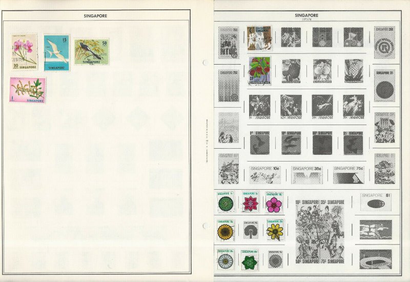 Singapore Stamp Collection on 12 Harris Pages, 1948-1985, JFZ