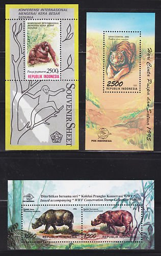 Indonesia Sc 1418A/1674 MNH 1989-96, 3 Wild Animals S/S