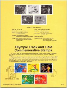USPS SOUVENIR PAGE OLYMPIC TRACK AND FIELD COMMEMORATIVE SET OF (5) 1991