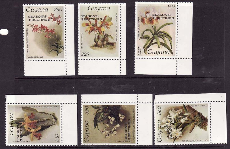 Guyana-Sc#1967,72,74,76-8- id9-unused NH Flowers-Orchids-1988-