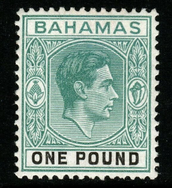 BAHAMAS SG157 1938 £1 DEEP GREY-GREEN & BLACK THICK PAPER MTD MINT