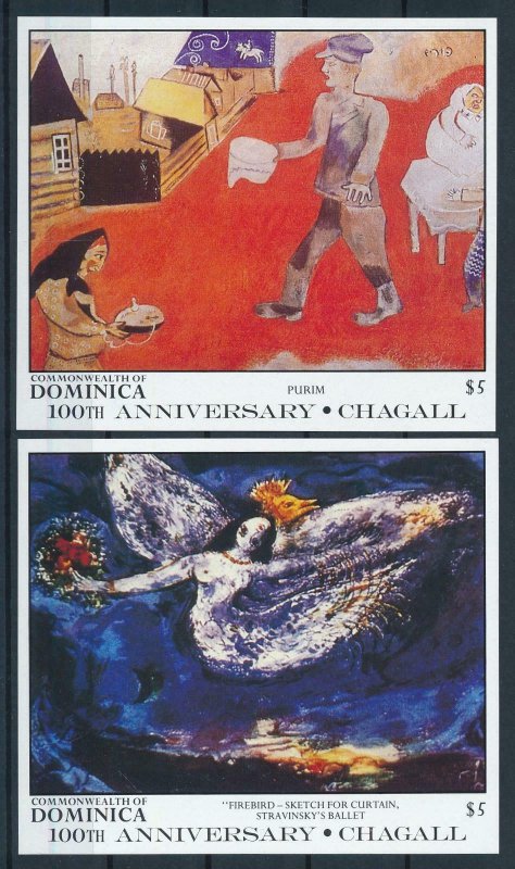 [105798] Dominica 1987 Art paintings Chagall 2 Souv. Sheets MNH