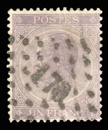 Belgium #22 Cat$97.50, 1865 1fr violet, used