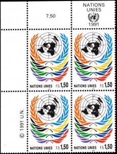 United Nations Geneva #201-202, Complete Set(2), Plate Blk of 4, 1991, NH