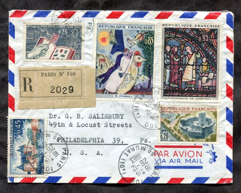 d10 - FRANCE 1963 Registered Cover to USA. Nice Franking