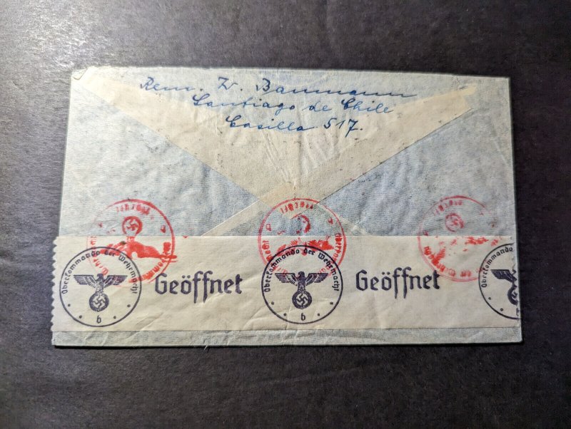 1941 Censored Chile Airmail Cover Santiago to Berlin Germany