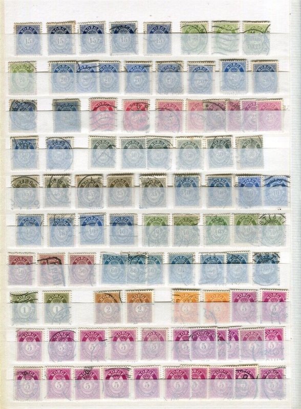 NORWAY; 1890s-1900s classic Posthorn issues fine USED LOT of Shades + Postmarks