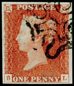 SG8, 1d red-brown, FINE USED. Cat £320. BLACK MX with NUMBER 10. 4 MARGINS. BL 