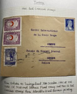 1941 Galata Turkey Cover To Red Cross Geneva Switzerland National Defense Stamp