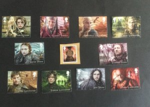 GB 2018 Game of Thrones. Set of 10 used stamps off paper + Iron Throne on paper
