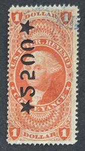 USA REVENUE STAMP 1862-71 $1 CONVEYANCE  CUT CANCEL SCOTT#R66c