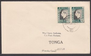 SOUTH AFRICA 1938 !st day cover All Up Empire airmail to Tonga..............T545