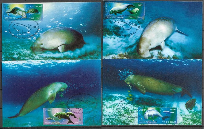 VIETNAM STAMPS,  2007, SET OF 4 MAXI CARDS MC MAXIMUM CARDS SEA FAUNA