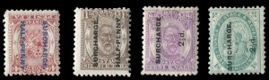 Tonga #21-24 Cat$85, 1894 Surcharges, set of four, hinged