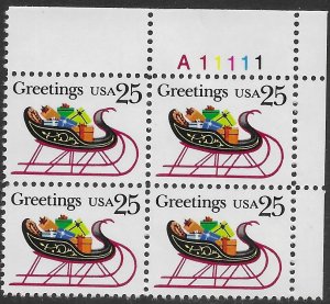 US #2428 MNH Plate Block.  Christmas - Sleigh.   Great Stamps.