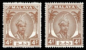 Malaya - Pahang 1950 4c in the two listed shades superb MNH. SG 56,56a.